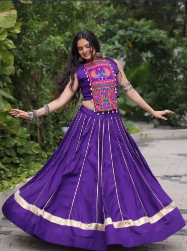 Purple Roman Silk Lehenga Choli with Heavy Flair